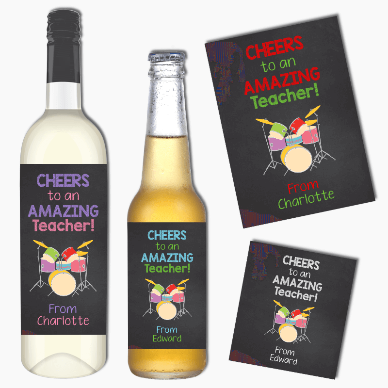 Drums Music Teacher Gift Wine & Beer Labels