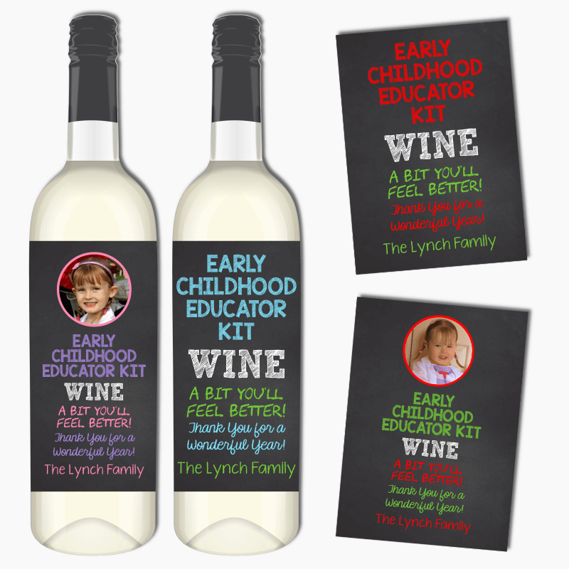 Chalk Early Childhood Educator Kit Wine Labels Gift with Photo