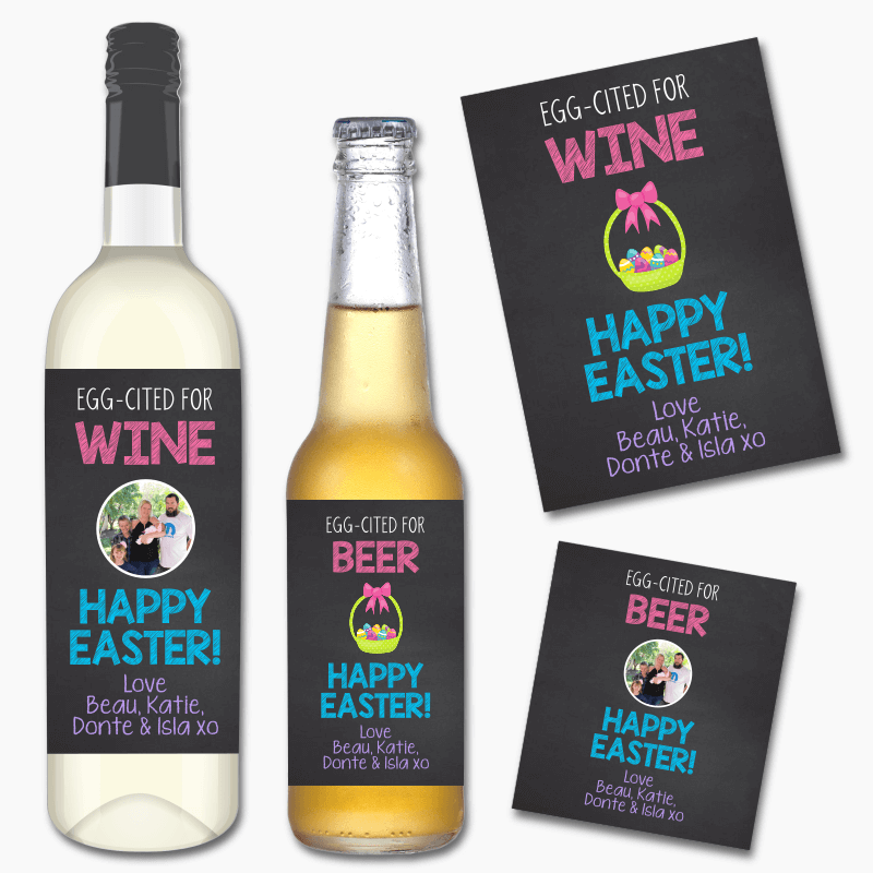 Personalised Egg-cited Easter Gift Wine & Beer Labels