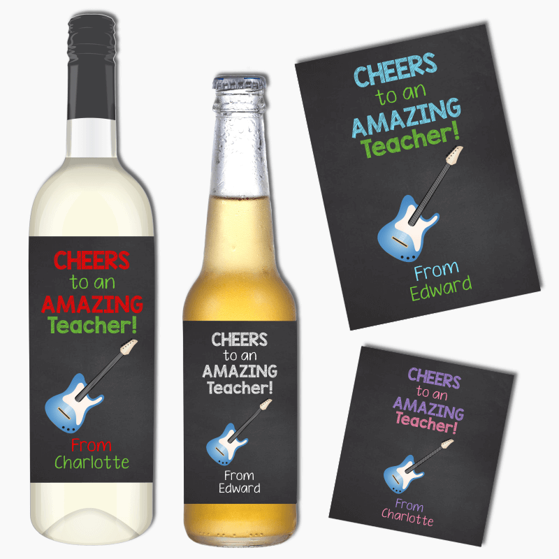 Electric Guitar Music Teacher Gift Wine &amp; Beer Labels
