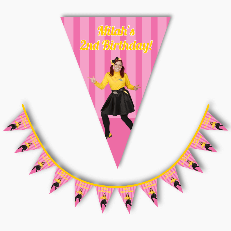 Emma Wiggle Birthday Party Flag Bunting - Pink Stripe