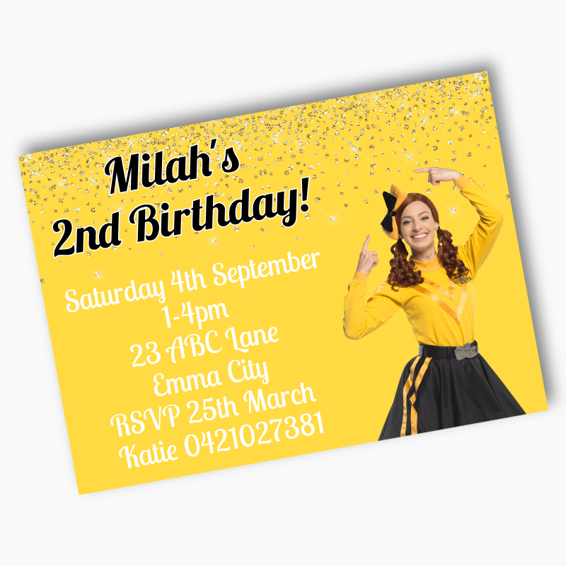 Emma Wiggle Birthday Party Invites - Yellow Glitter