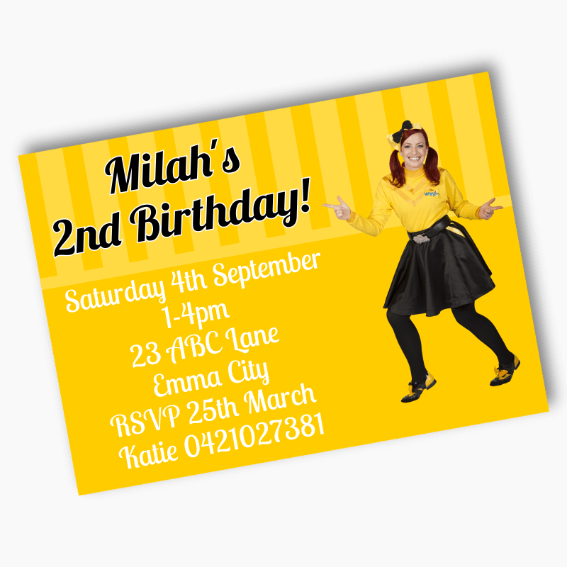 Emma Wiggle Birthday Party Invites - Yellow Stripe