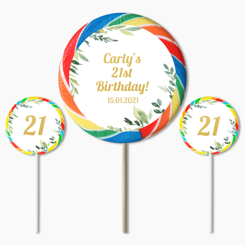 Personalised Eucalyptus Leaves Birthday Party Round Stickers