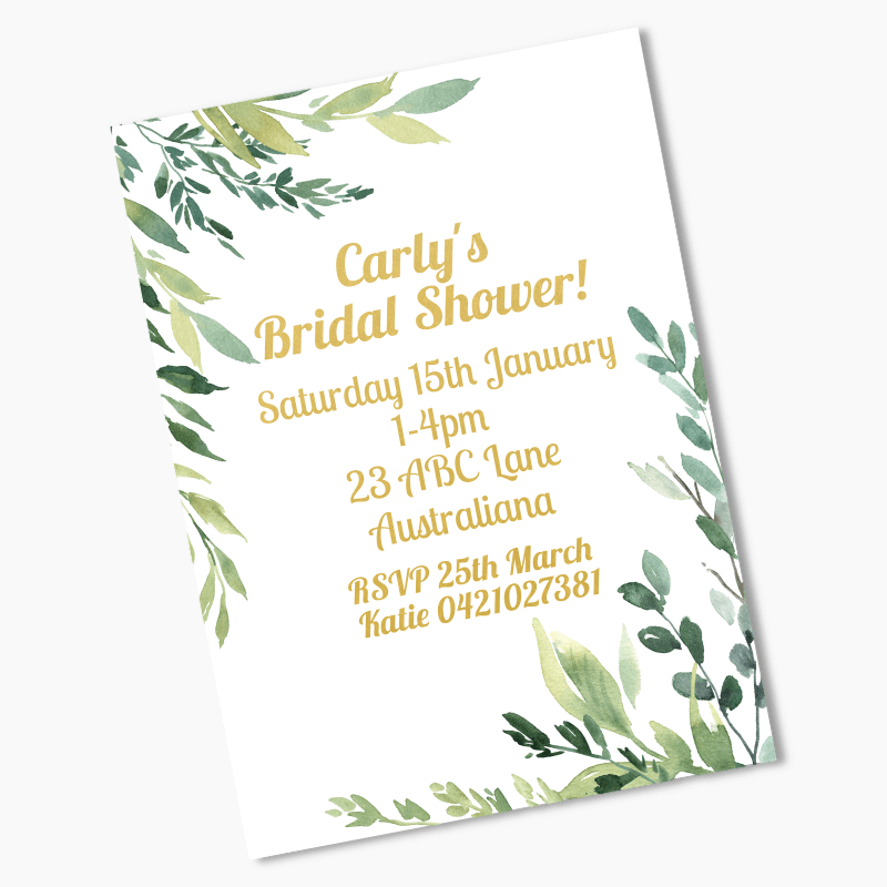 Personalised Eucalyptus Leaves Bridal Shower Invites