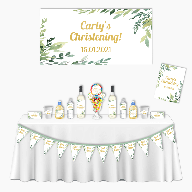 Personalised Eucalyptus Leaves Deluxe Christening Decorations Pack