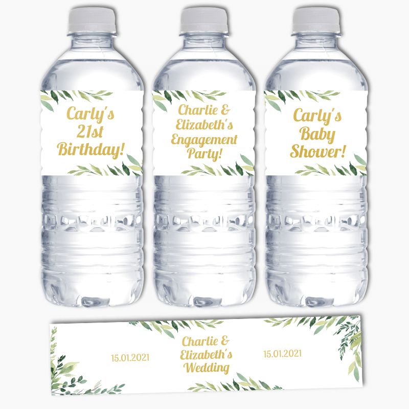 Personalised Eucalyptus Leaves Party Water Bottle Labels