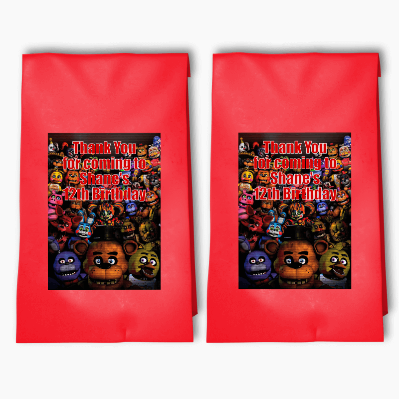 Personalised FNAF Five Nights at Freddy&#39;s Party Bags &amp; Labels