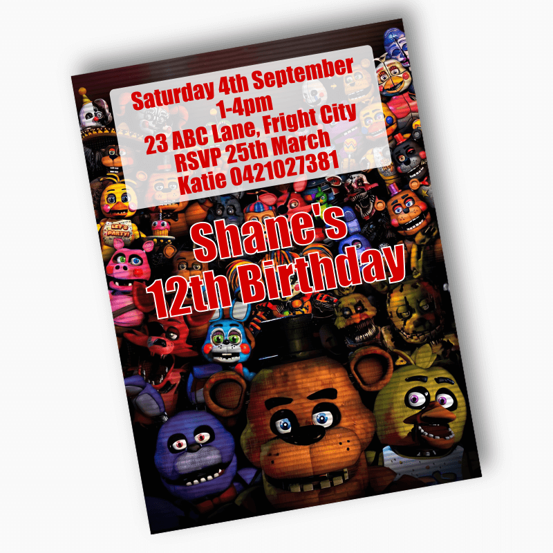 Personalised FNAF Five Nights at Freddy's Party Invites