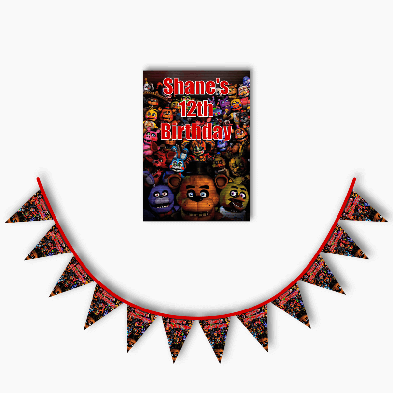 Personalised FNAF Five Nights at Freddy&#39;s Party Poster &amp; Bunting Combo