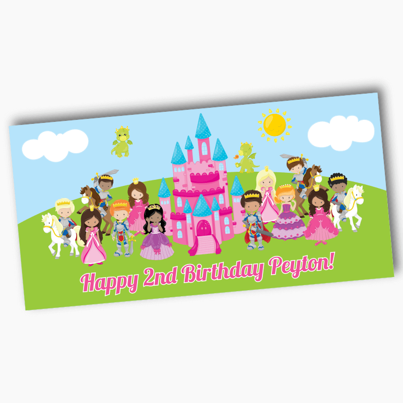 colorful Magical Castle Princess Birthday Photo Personalized Banner Bunting - Red Heart Print colorful Magical Castle Princess Birthday Photo Personalized Banner Bunting - Red Heart Print