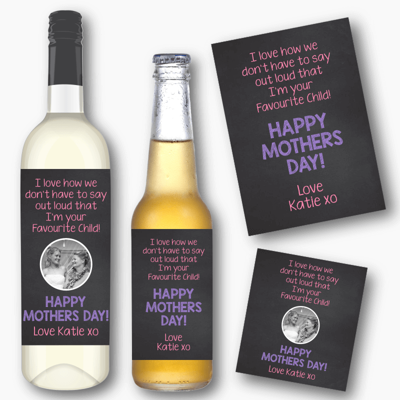 Favourite Child Mothers Day Gift Wine &amp; Beer Labels