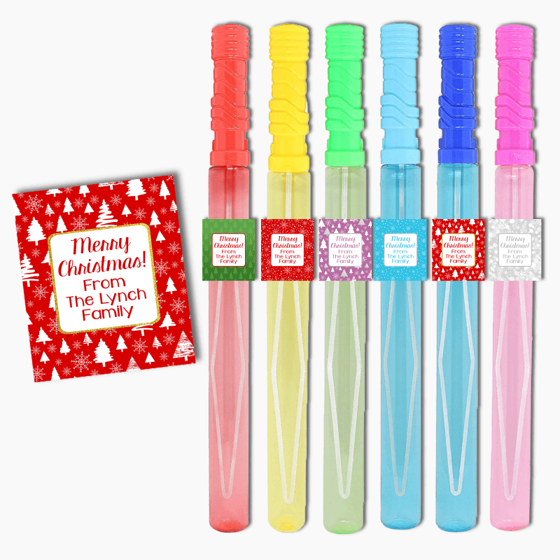 Personalised Festive Christmas Gift Rectangle Bubble Wand Stickers