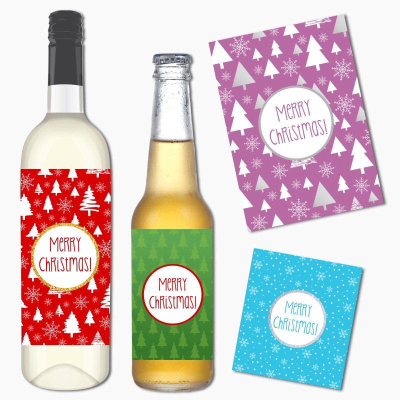 Festive Merry Christmas Wine & Beer Labels