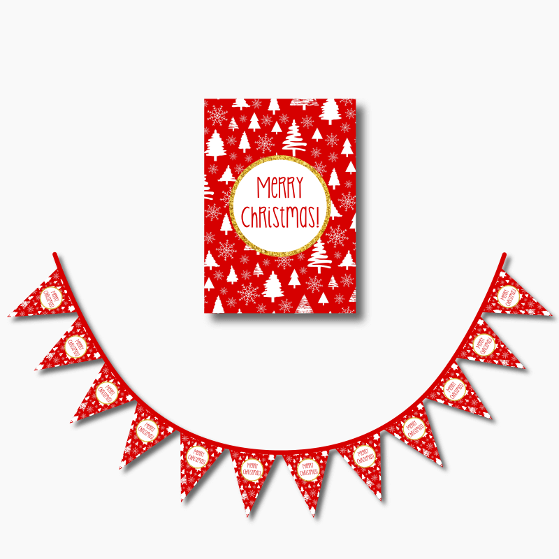 Festive Red &amp; Gold Christmas Party Poster &amp; Flag Bunting Combo