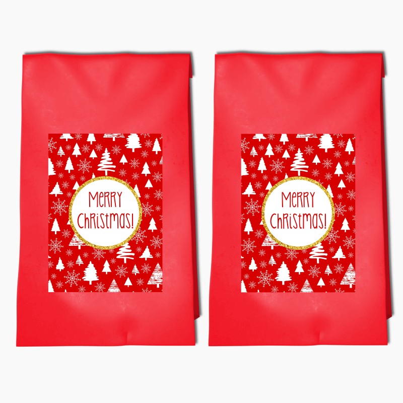 Festive Red & Gold Christmas Party Bags & Labels