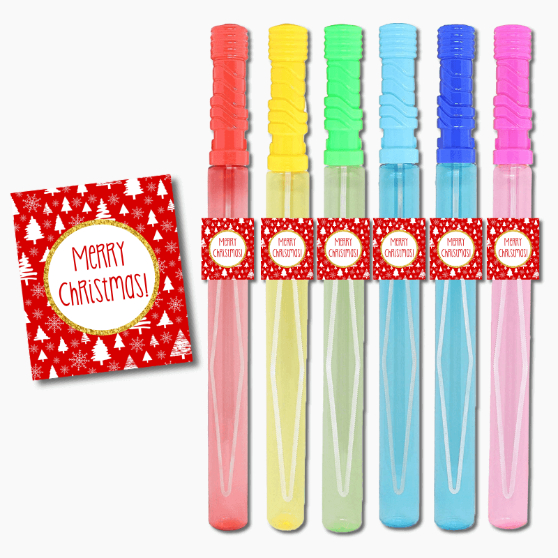 Festive Red &amp; Gold Christmas Party Bubble Wand Stickers