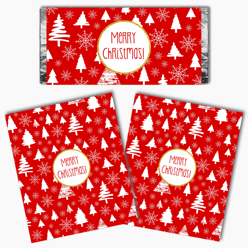Festive Red &amp; Gold Christmas Party Mini Chocolate Labels Wrappers