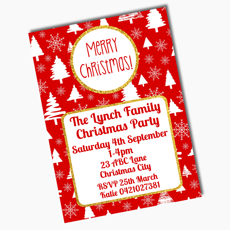 Festive Red &amp; Gold Christmas Party Invites