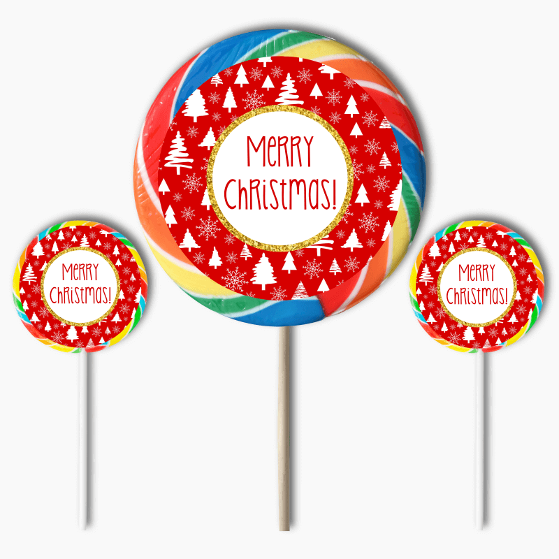 Festive Red &amp; Gold Christmas Party Round Stickers