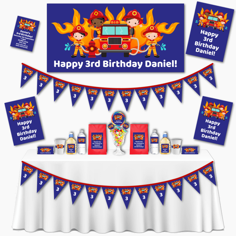 Personalised Firefighter Grand Birthday Party Decorations Pack
