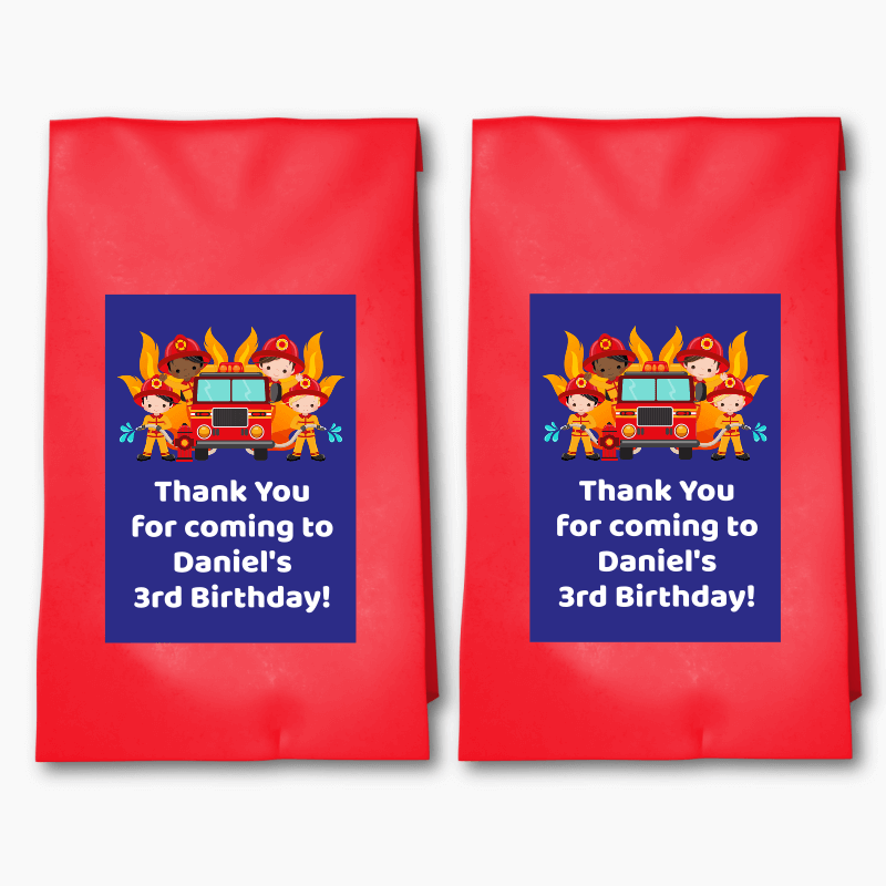 Personalised Firefighter Birthday Party Bags & Labels