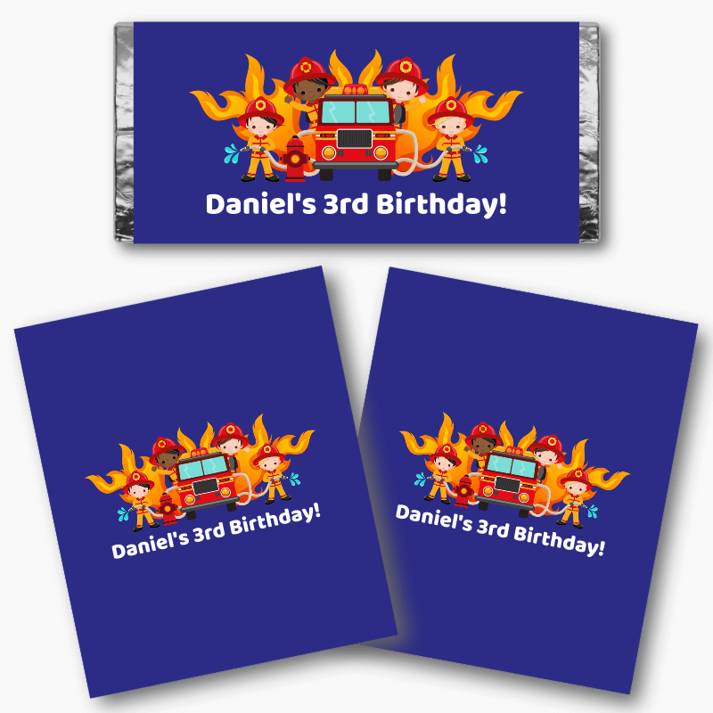 Personalised Firefighter Birthday Party Mini Chocolate Labels