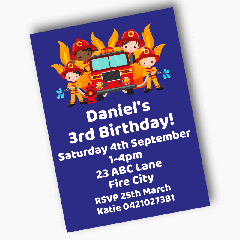 Personalised Firefighter Birthday Party Invites