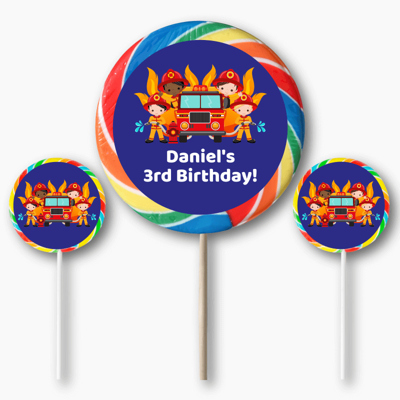 Personalised Firefighter Birthday Party Round Stickers