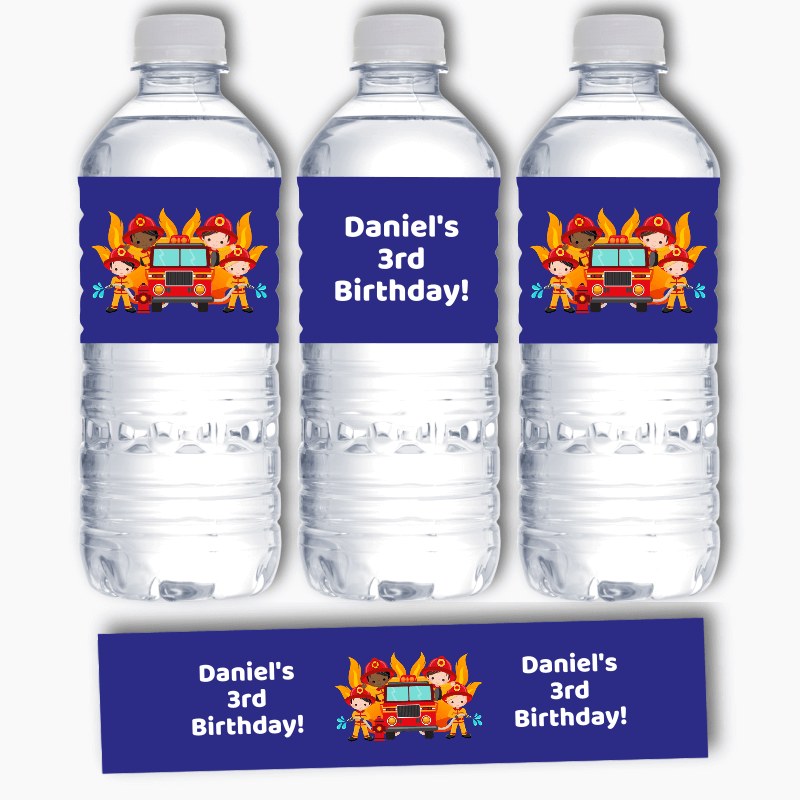 Personalised Firefighter Birthday Party Water Bottle Labels
