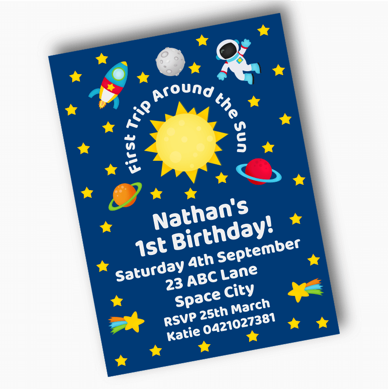 Personalised First Trip Around the Sun Birthday Party Invites