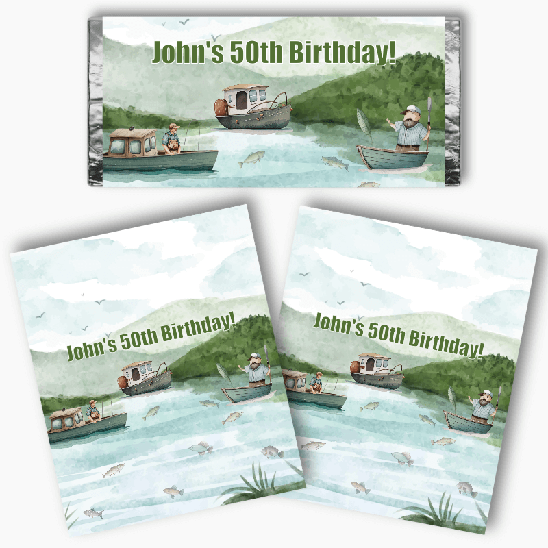 Personalised Fishing Birthday Party Mini Chocolate Labels