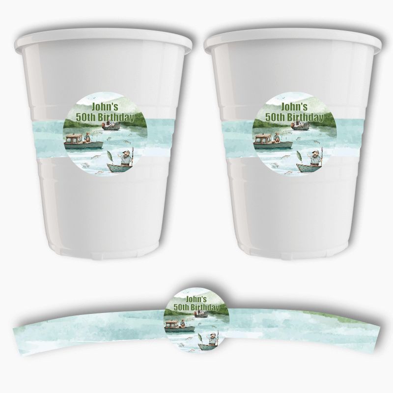Personalised Fishing Birthday Party Cup Stickers