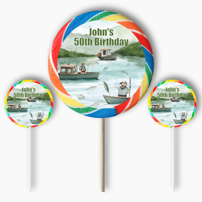 Personalised Fishing Birthday Party Round Stickers