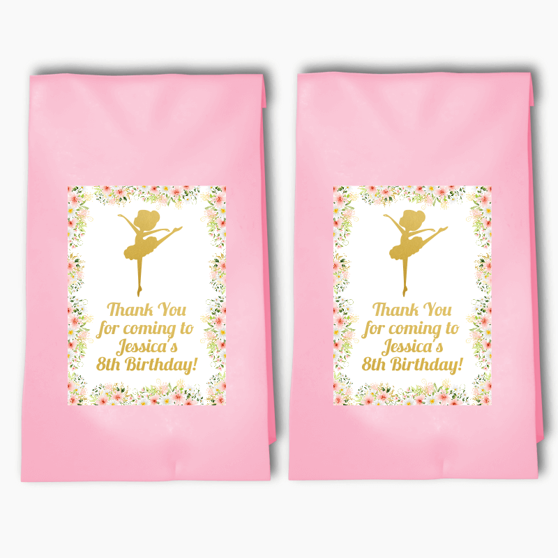 Personalised Floral Ballerina Birthday Party Bags &amp; Labels