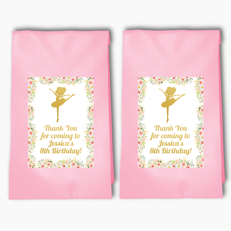 Personalised Floral Ballerina Birthday Party Bags & Labels