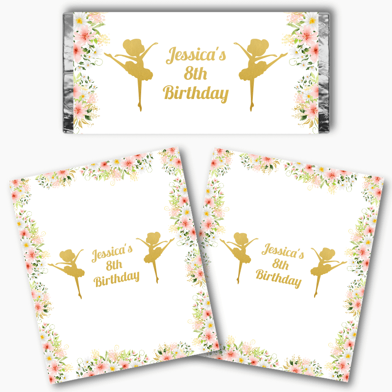 Personalised Floral Ballerina Birthday Party Mini Chocolate Labels
