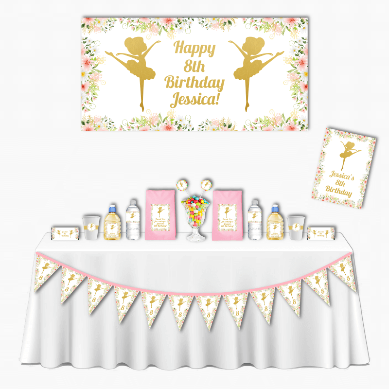 Personalised Floral Ballerina Deluxe Birthday Party Decorations Pack