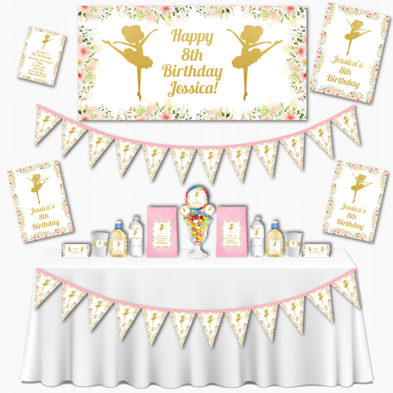 Personalised Floral Ballerina Grand Birthday Party Decorations Pack