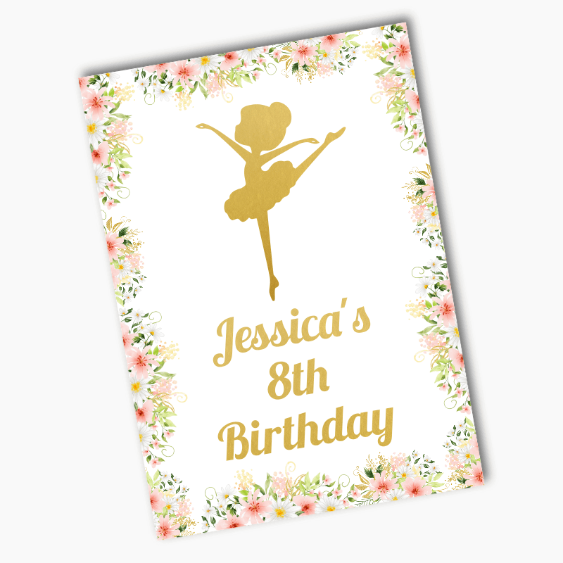Personalised Floral Ballerina Birthday Party Posters