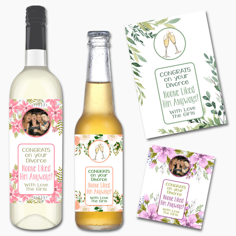 Floral Congrats Divorce Gift Wine & Beer Labels