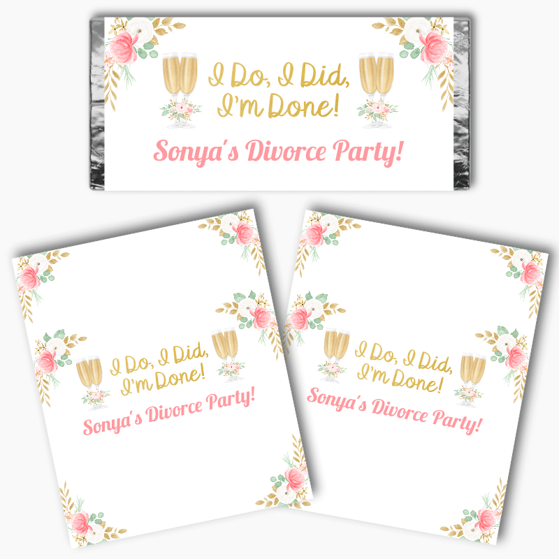 Personalised Floral Divorce Party Mini Chocolate Labels