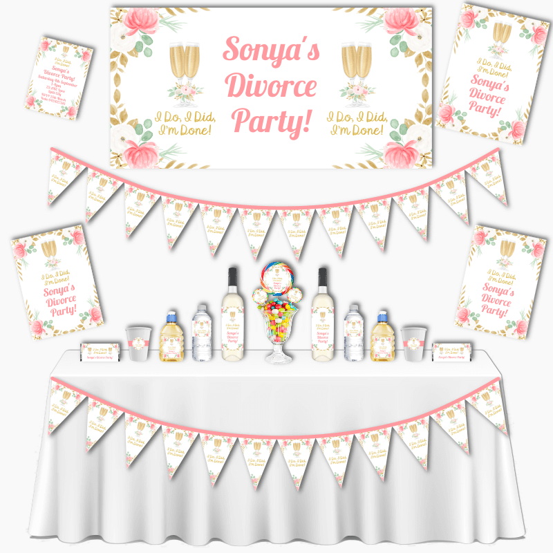 Personalised Floral Grand Divorce Party Decorations Pack