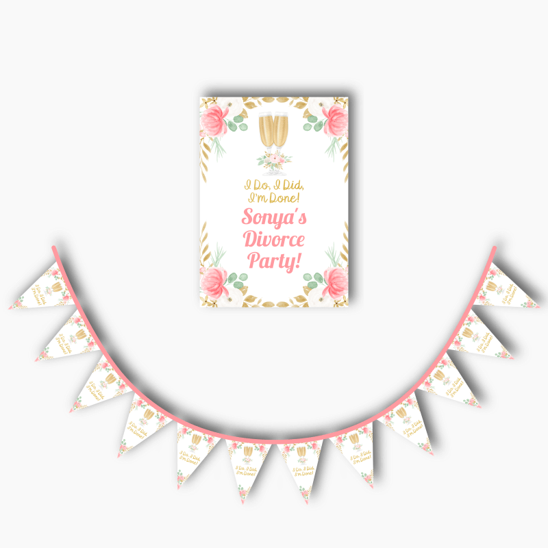 Personalised Floral Divorce Poster &amp; Bunting Combo