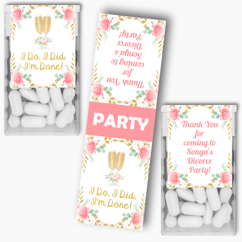 Personalised Floral Divorce Party Tic Tac Labels