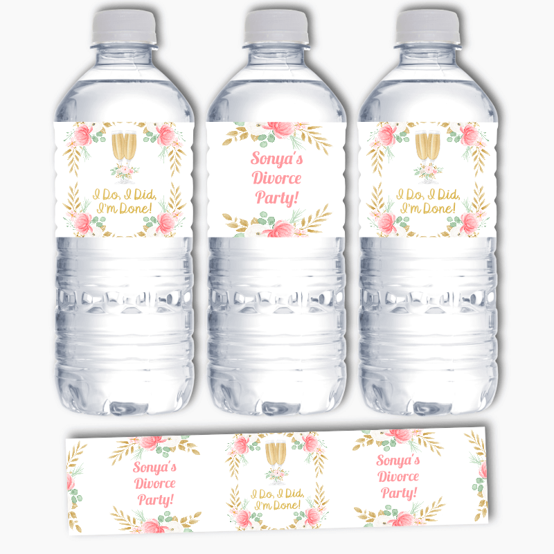 Personalised Floral Divorce Party Water Labels