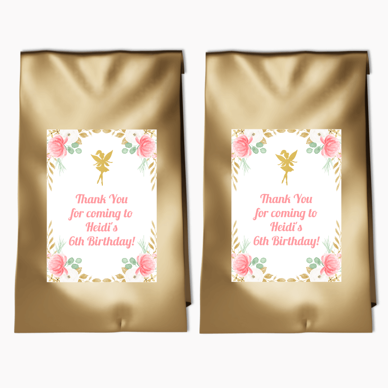 Personalised Floral Fairy Birthday Party Bags &amp; Labels