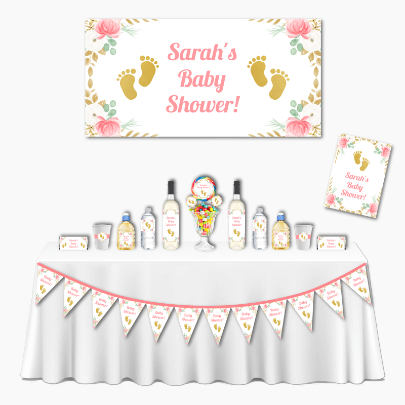 Personalised Floral Footprints Baby Shower Deluxe Party Decorations Pack