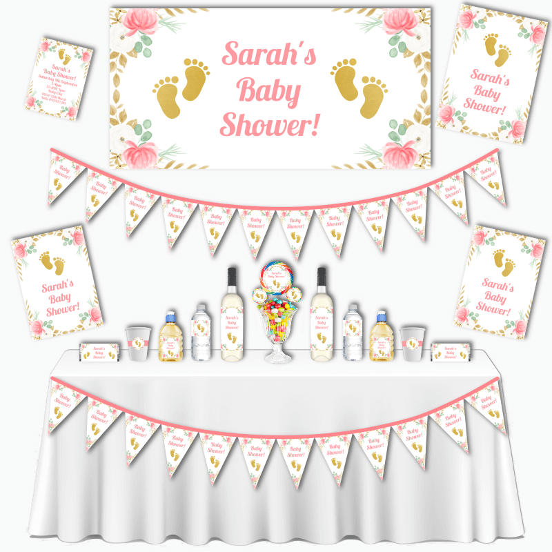 Personalised Floral Footprints Baby Shower Grand Party Decorations Pack