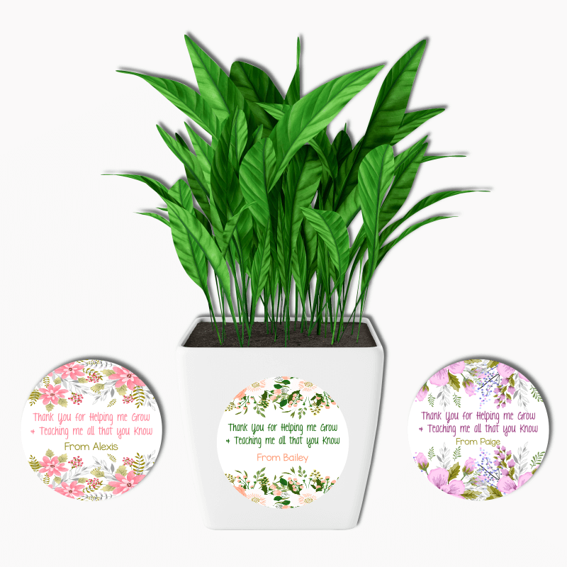 Floral Helping Me Grow Teachers Gift Round Stickers